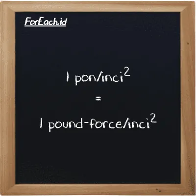 1 pon/inci<sup>2</sup> setara dengan 1 pound-force/inci<sup>2</sup> (1 psi setara dengan 1 lbf/in<sup>2</sup>)